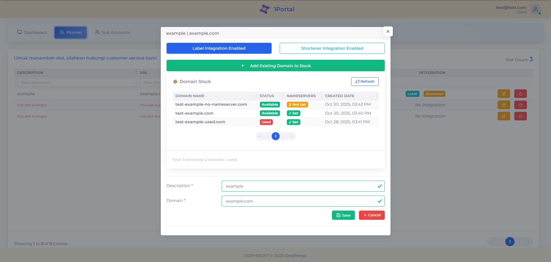 Membuka detail slot untuk melihat informasi dan opsi konfigurasi slot.