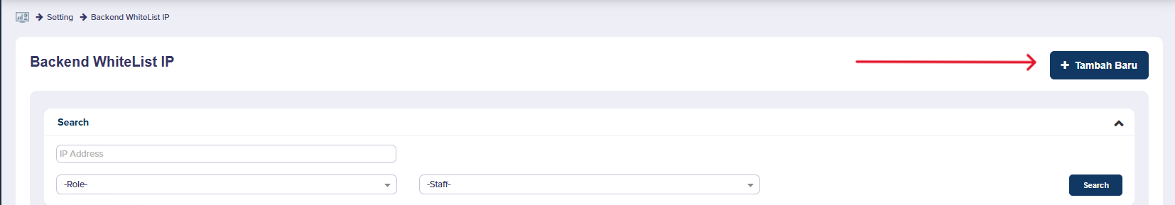 Halaman Backend Whitelist IP di panel whitelabel Nexus