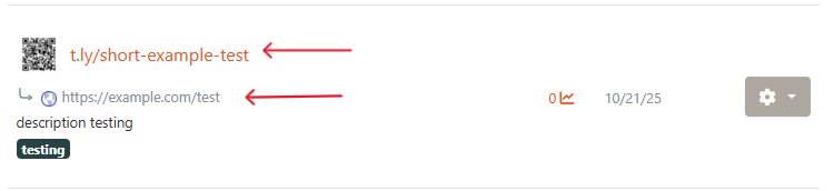 Short URL yang berhasil dibuat dengan opsi copy